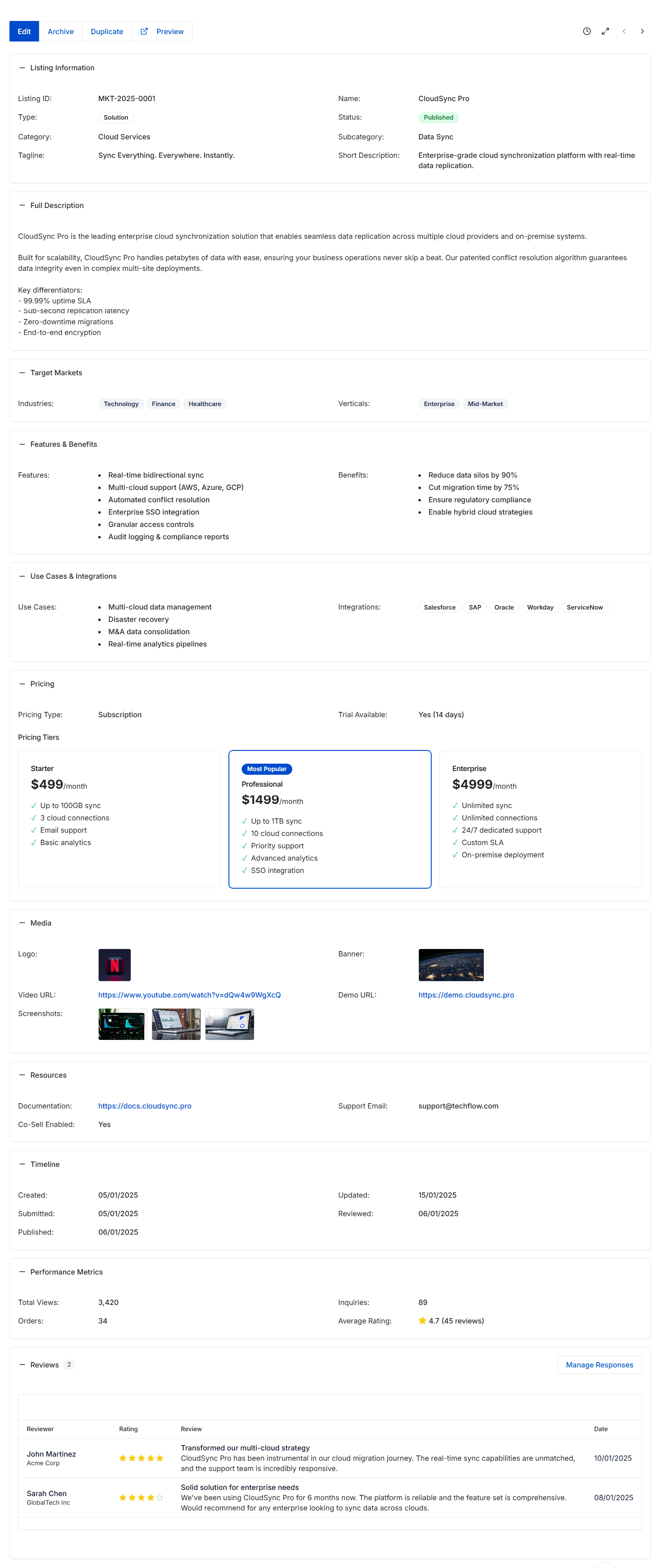 Co-sell Listing detail view