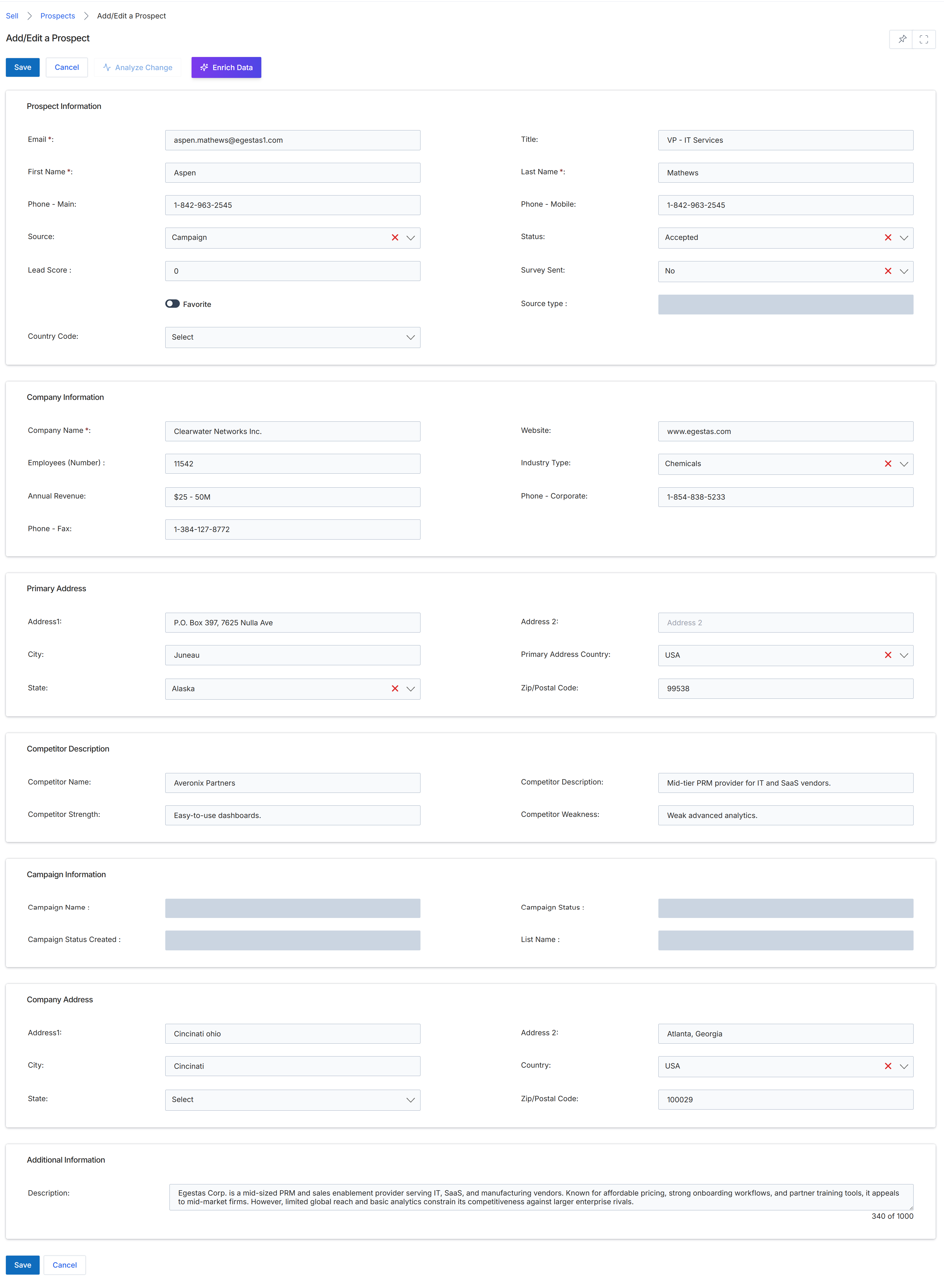 Add/Edit a Prospect form