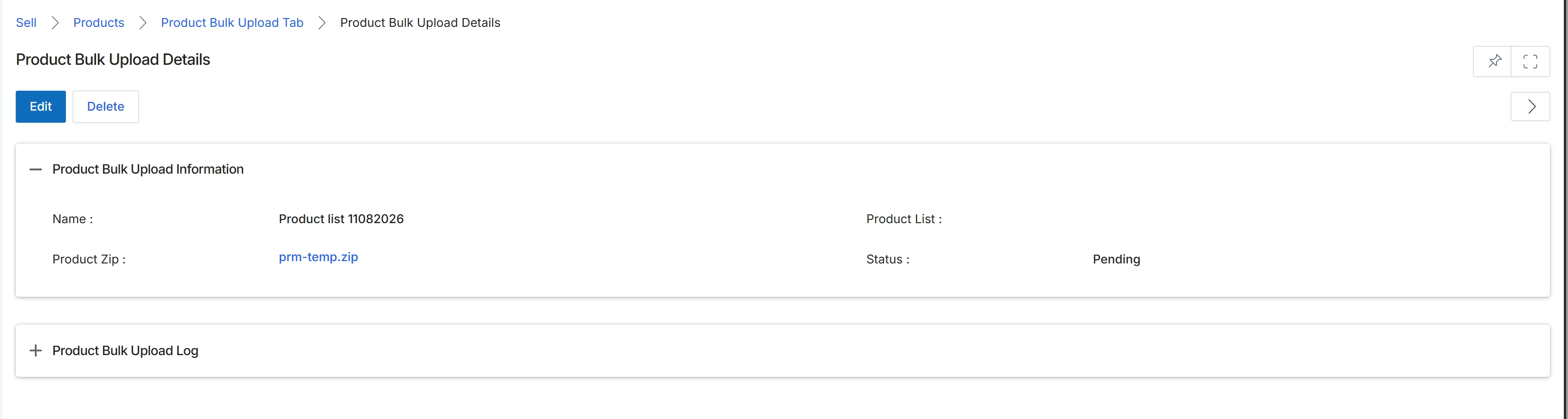 Product Bulk Upload Details view