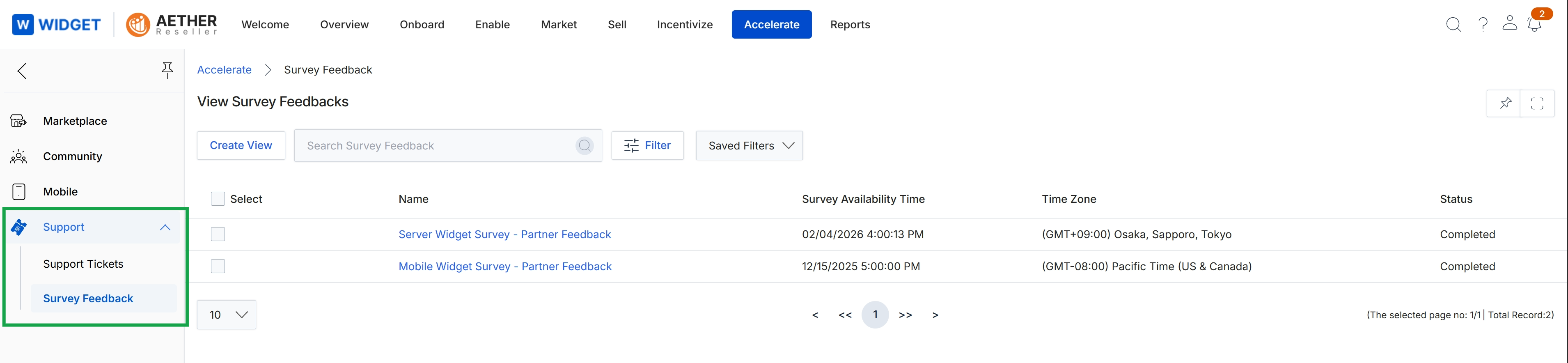 Survey Feedback list view