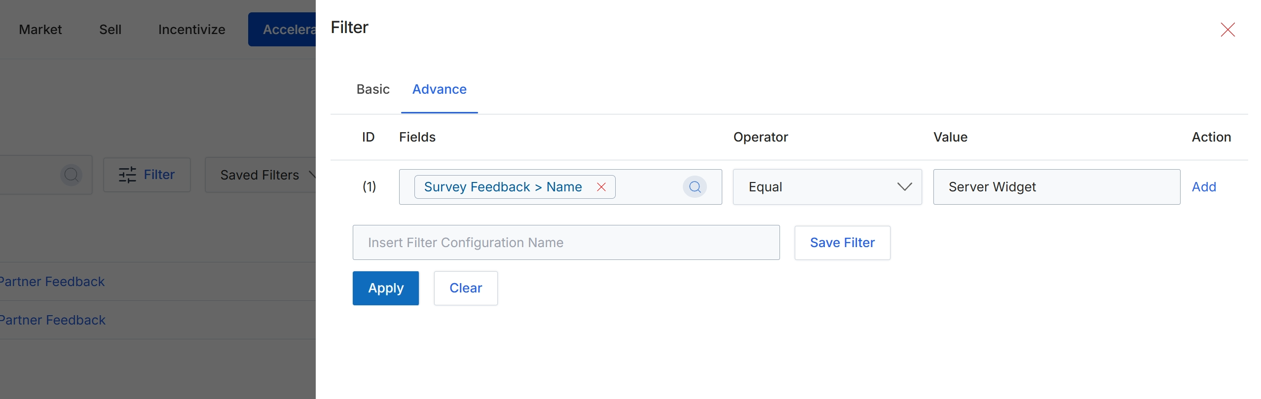 Advanced Filter configuration dialog