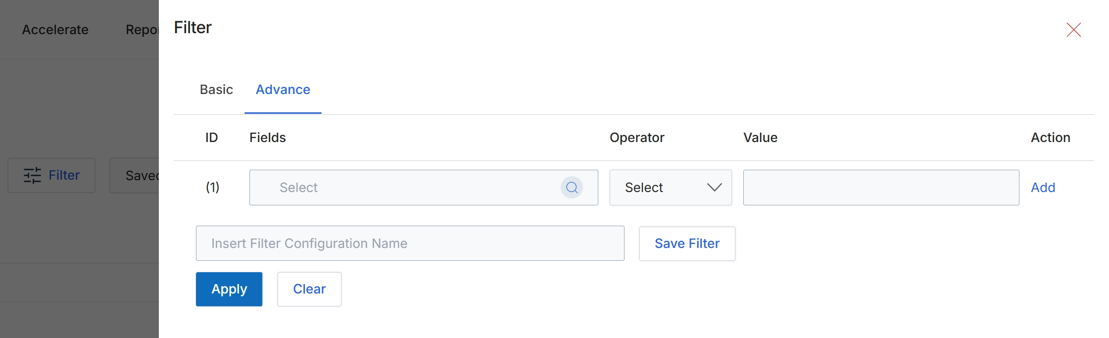Advanced Filter configuration dialog