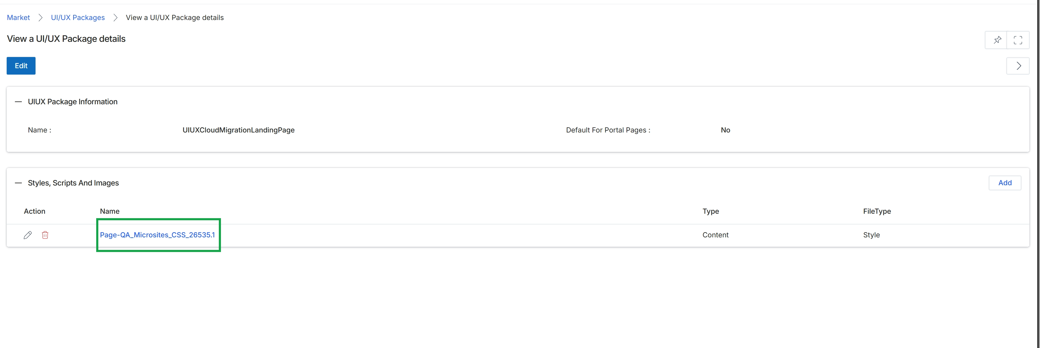 View a UI/UX Package details screen