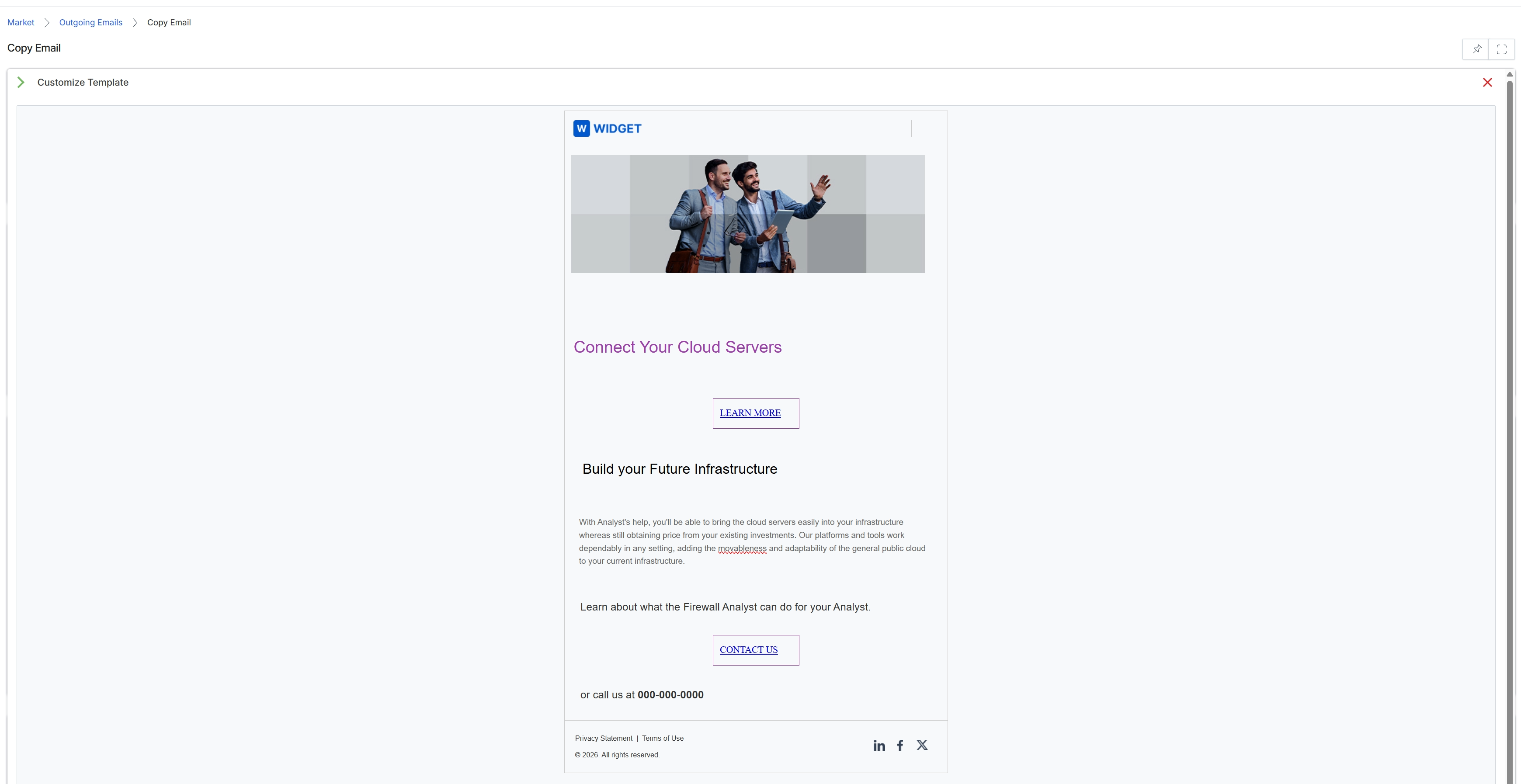 Email template preview for copying
