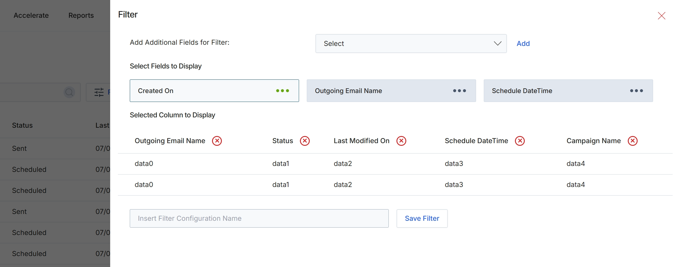 Filter configuration dialog for Outgoing Emails