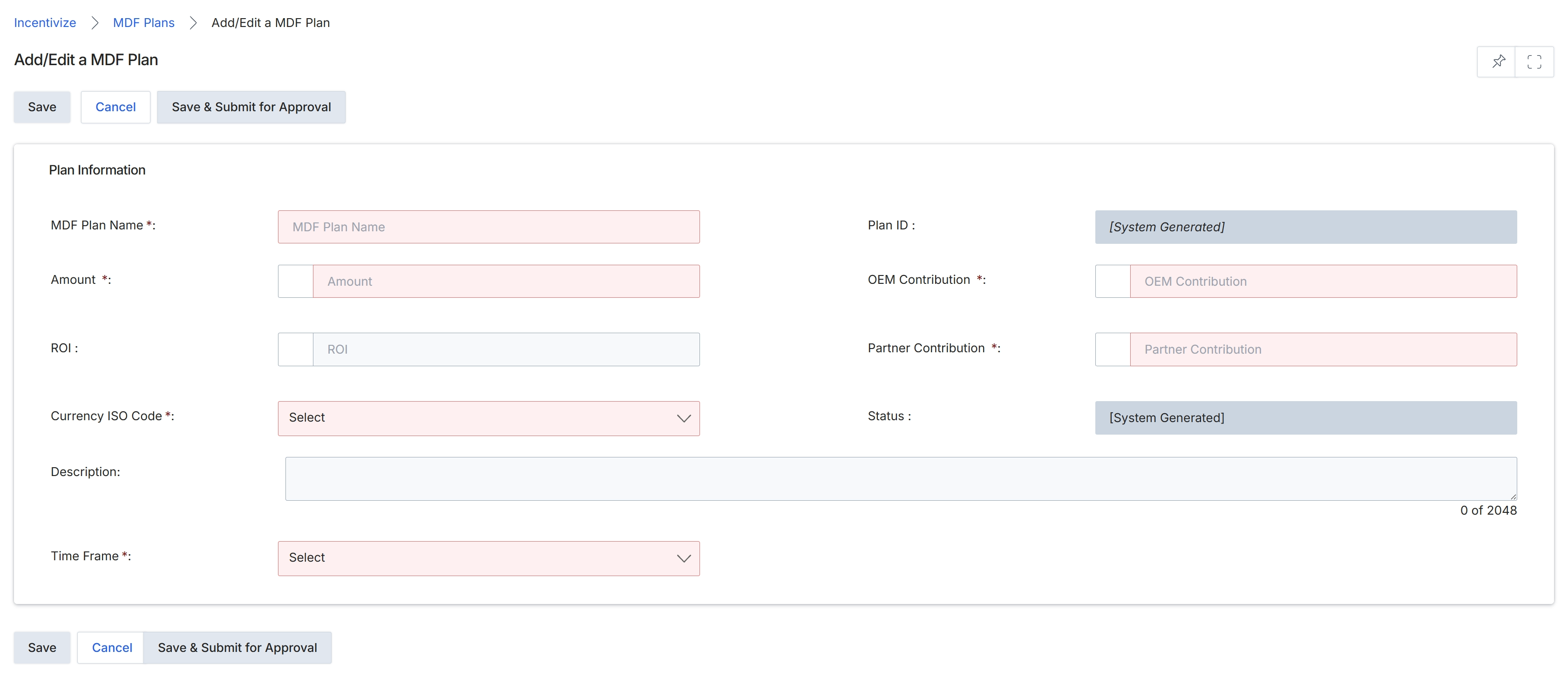 Add/Edit a MDF Plan form