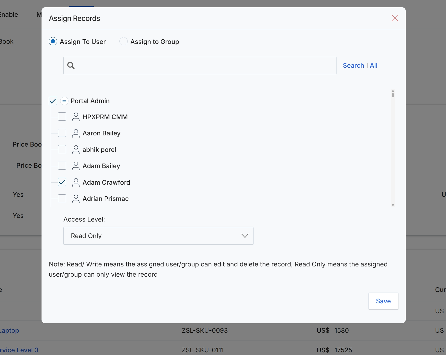 Assign Records modal dialog