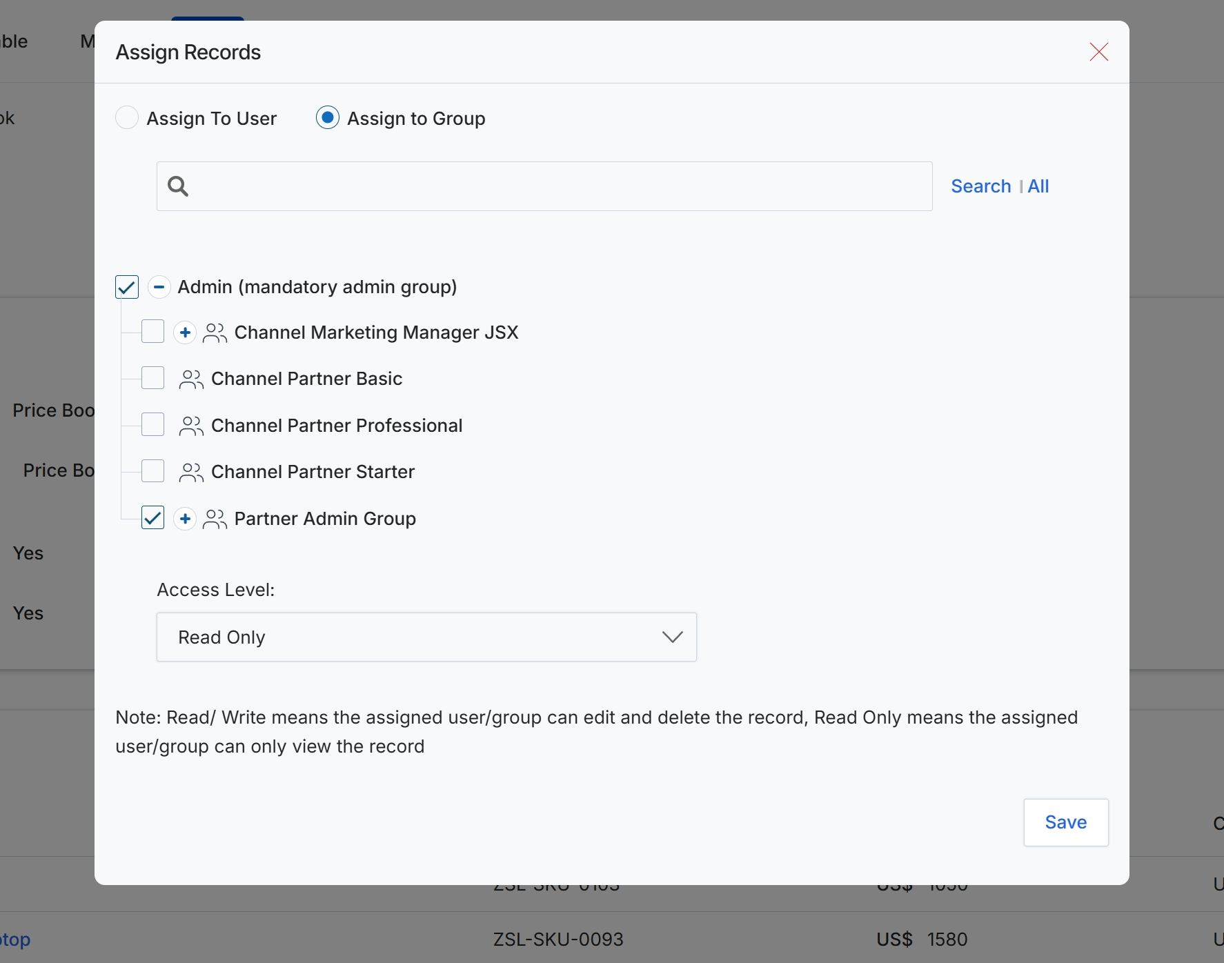 Assign Records dialog