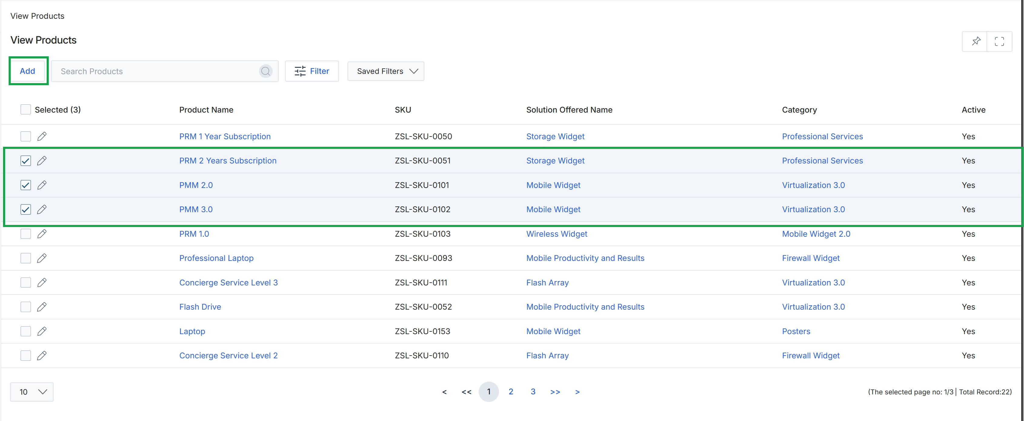 View Price Book page with Add Product(s) button