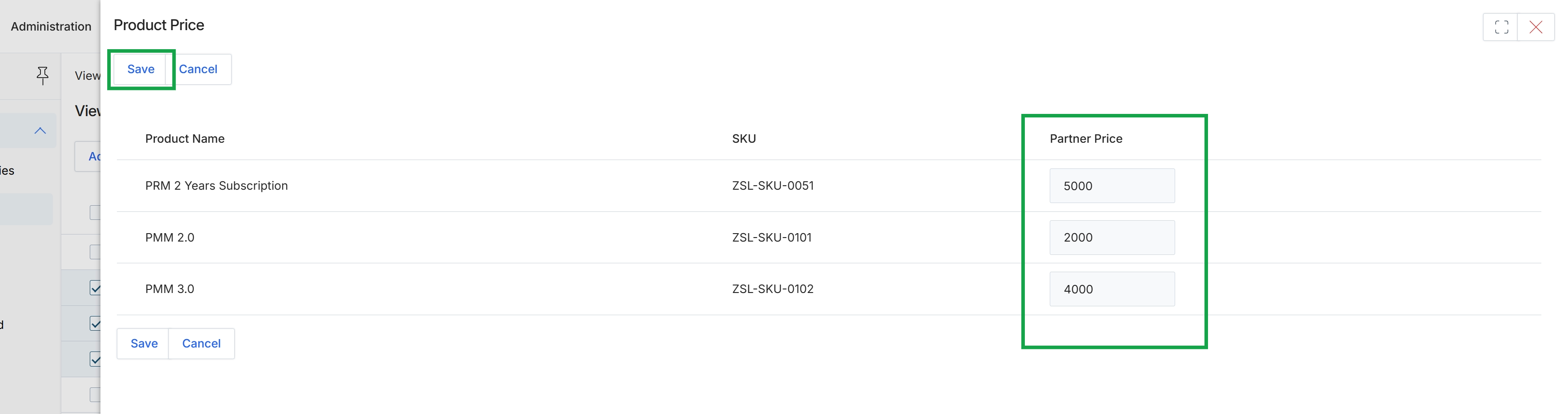 Product Price configuration dialog