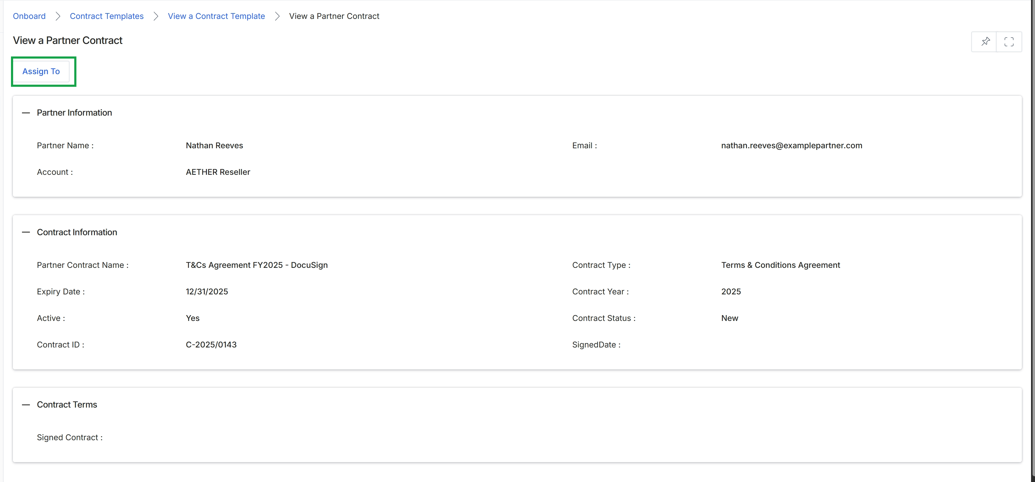 View a Partner Contract details
