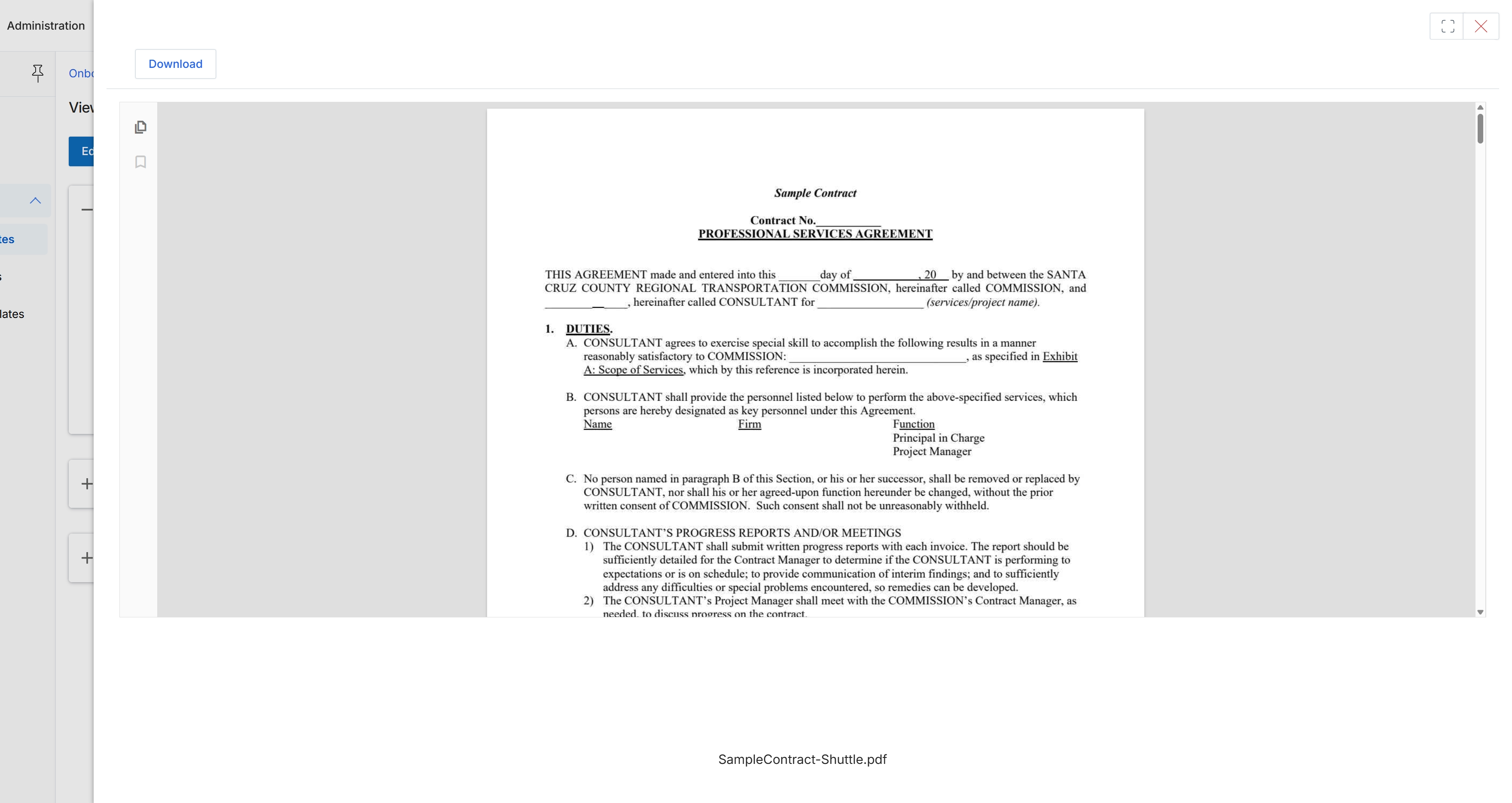 Contract document preview