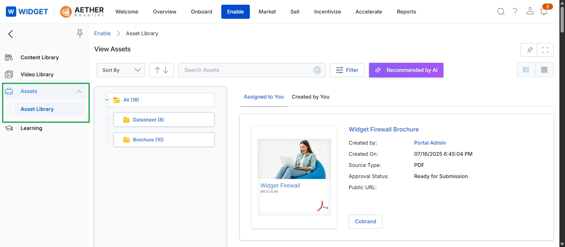 Enable module left navigation with Asset Library selected
