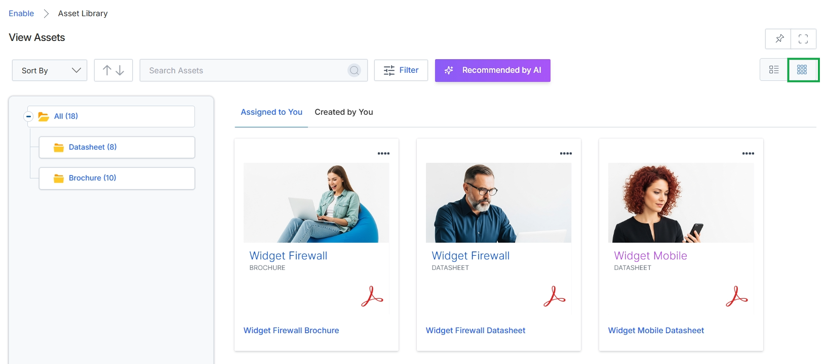 Asset Library with grid view selected