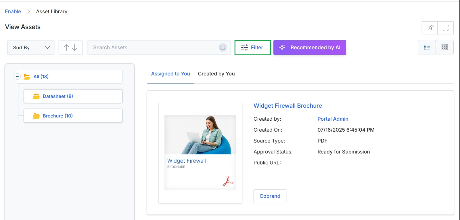 Asset Library with filter button highlighted
