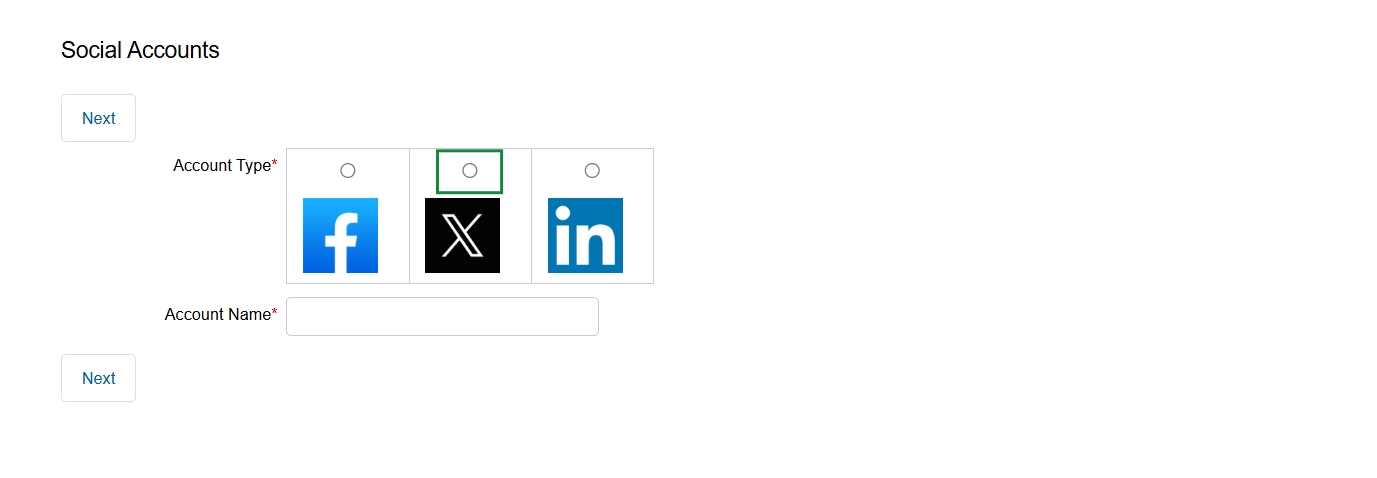 Social account type selection