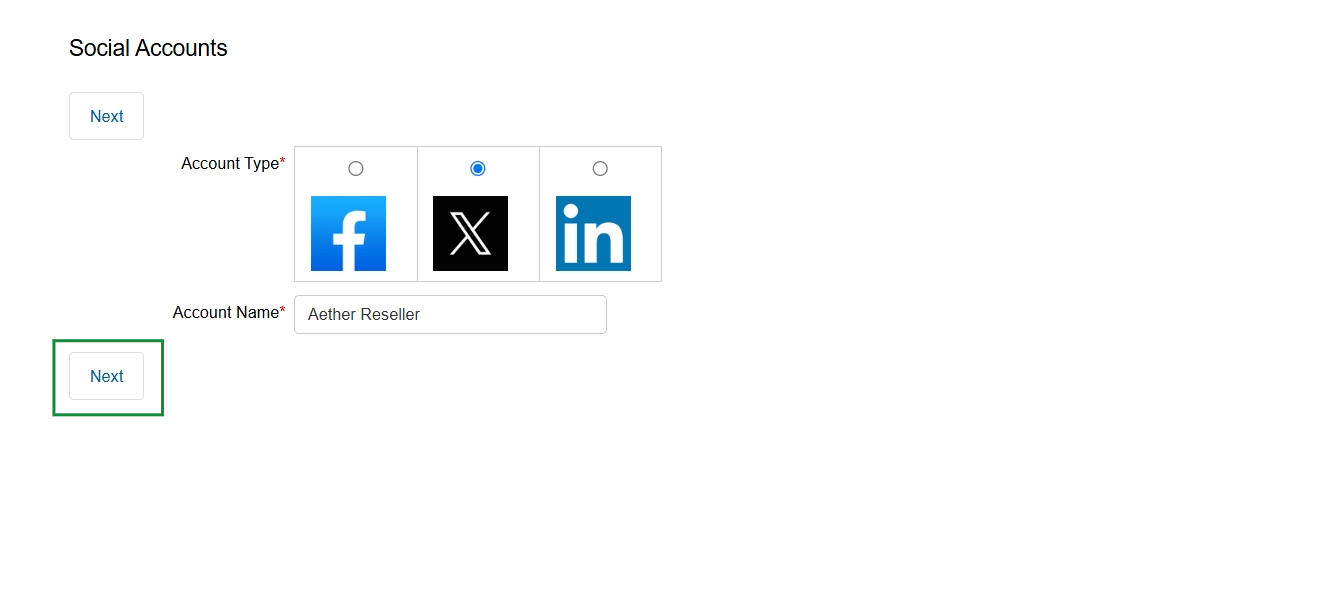 Add Social Accounts form