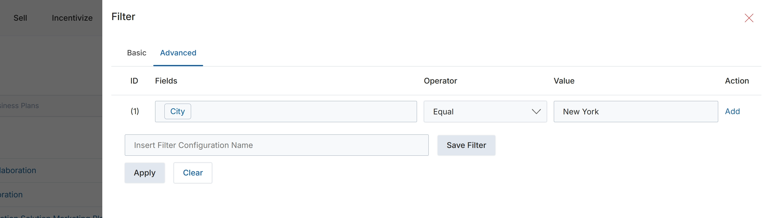 Advanced Filter dialog