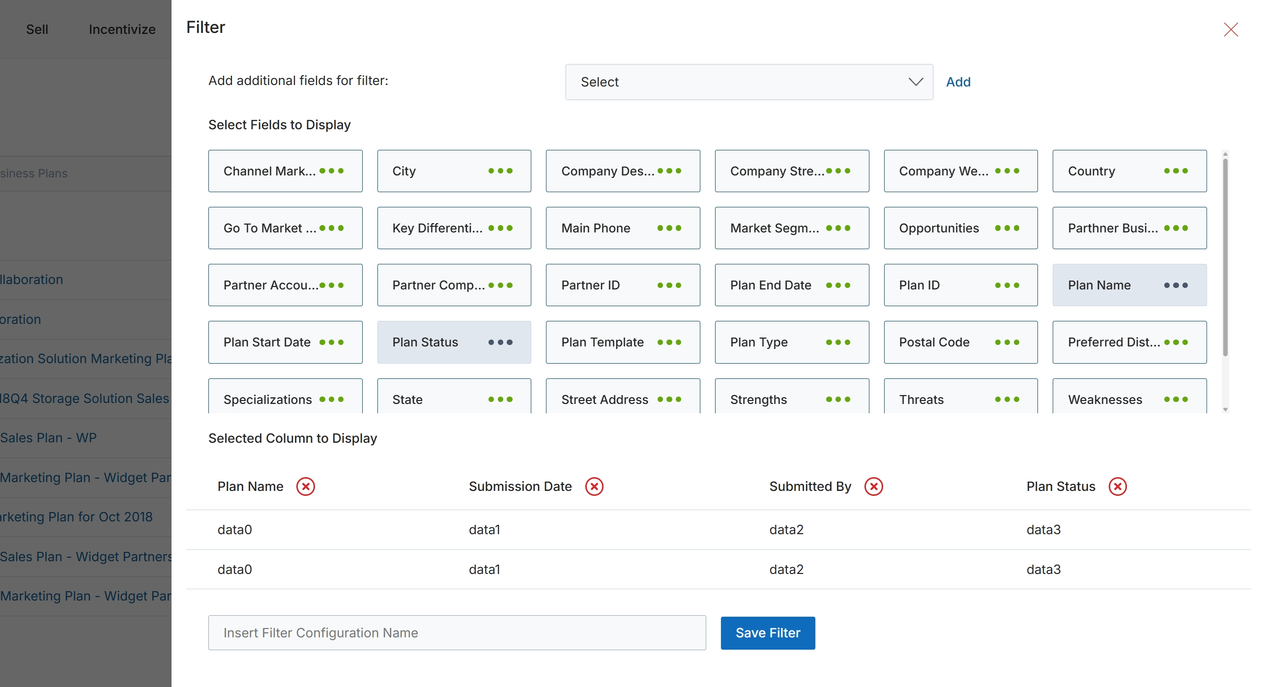 Filter configuration dialog