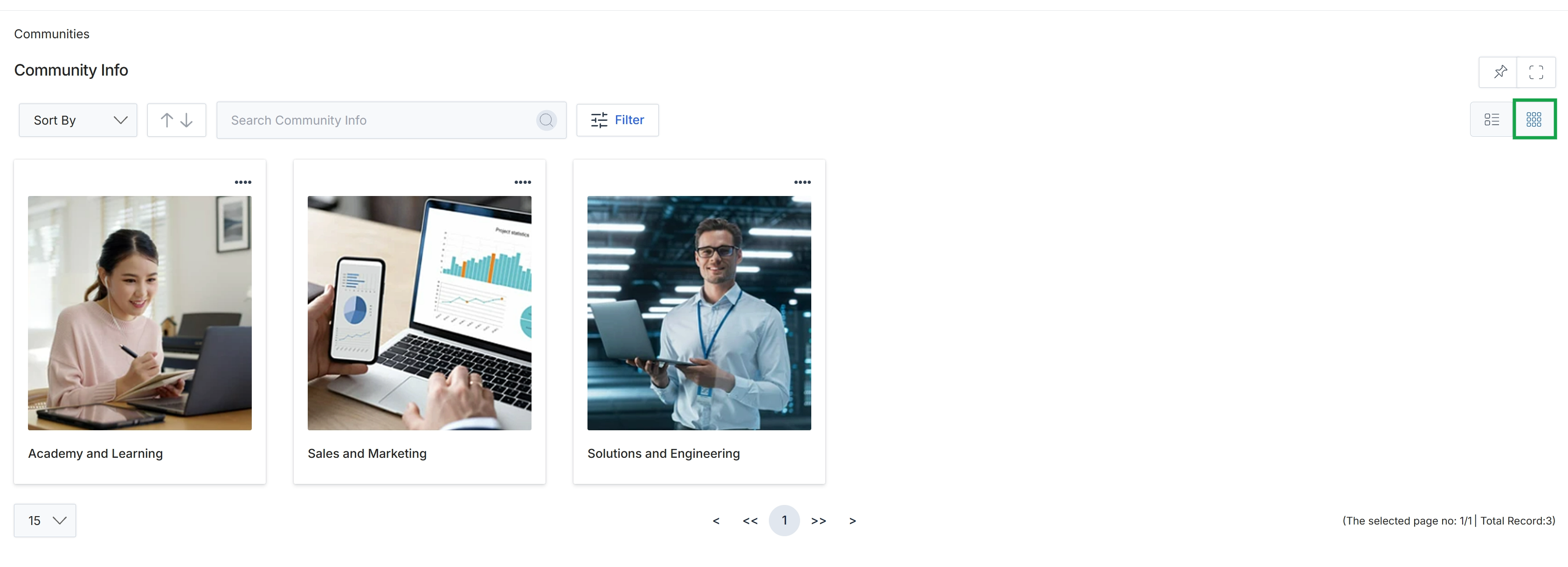Communities list in Grid View