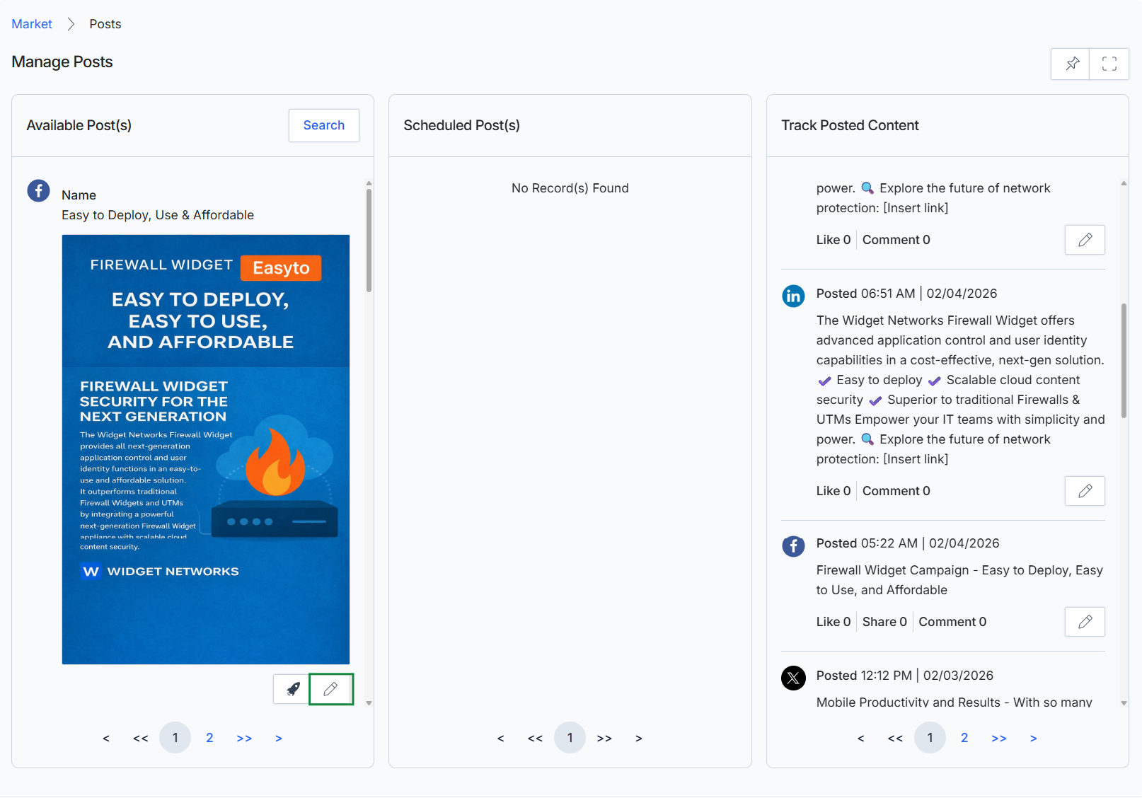 Manage Posts page after quick post