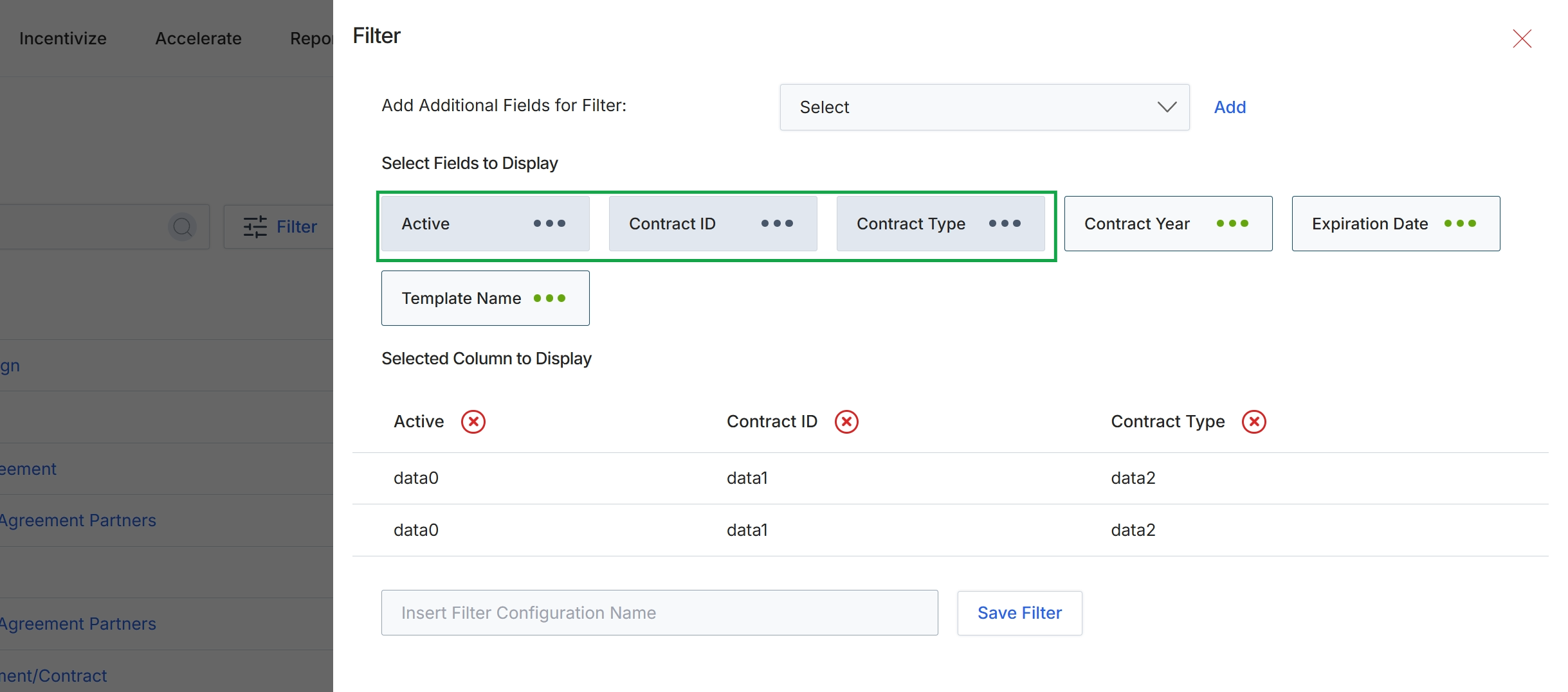 Filter configuration panel