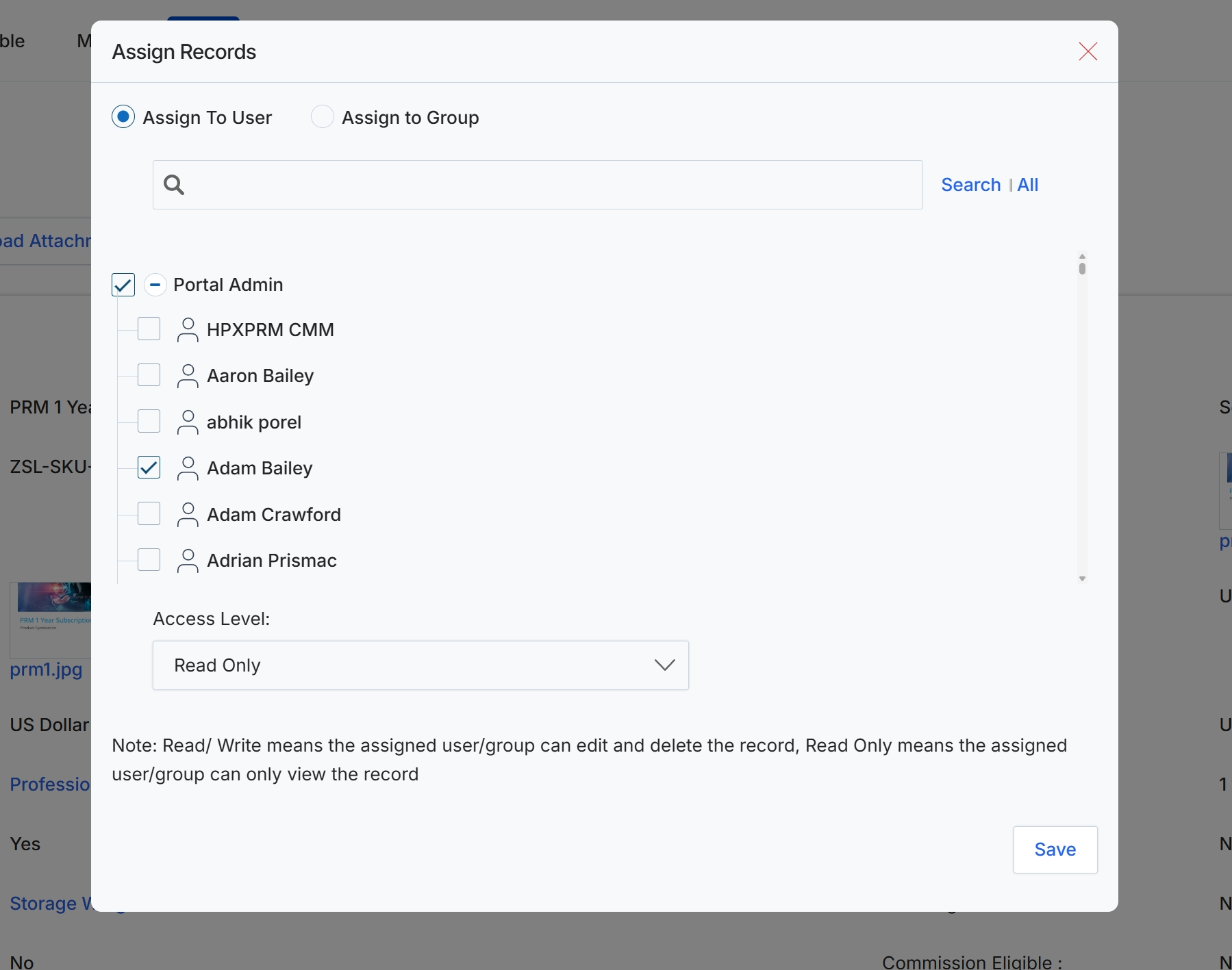 Assign Records dialog