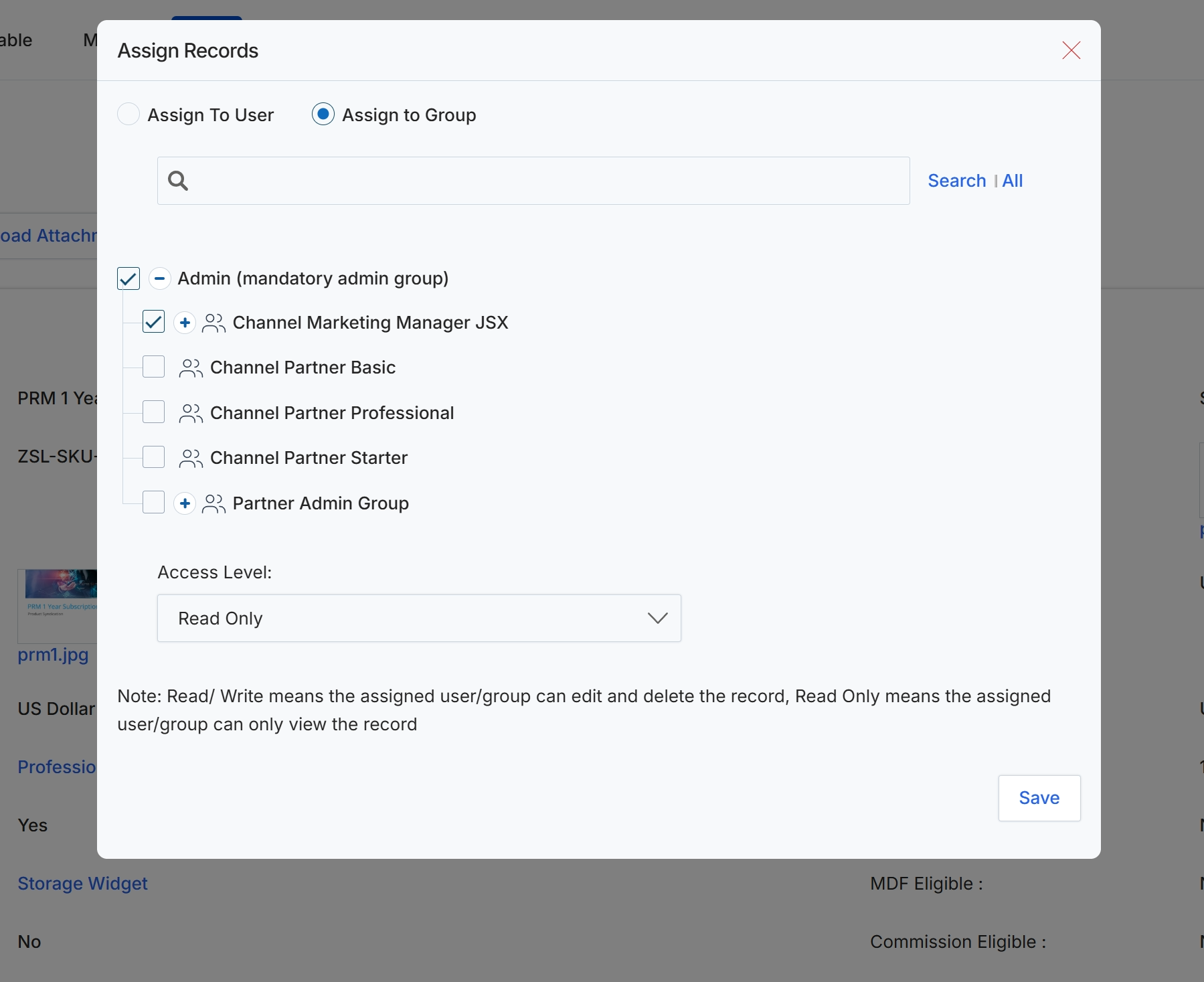 Assign Records modal dialog