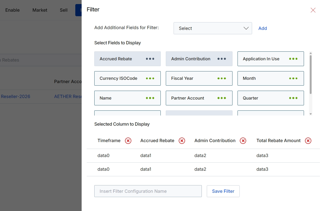 Filter panel for Rebates list
