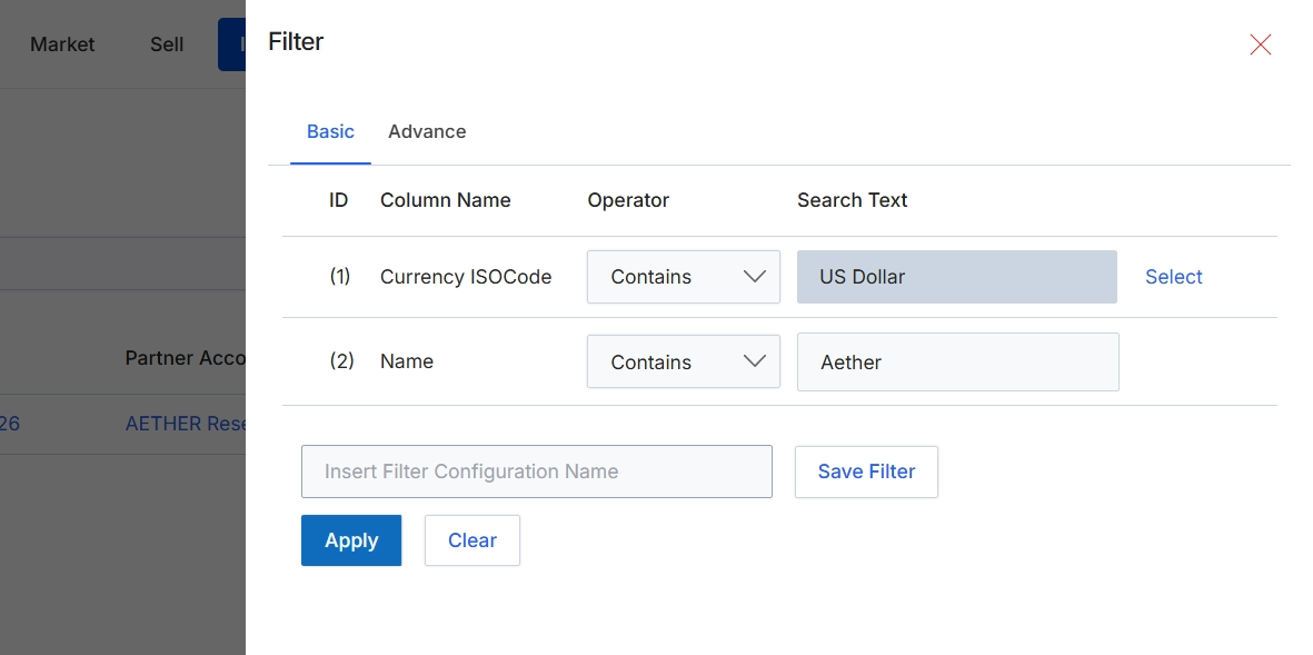 Filter dialog for Rebate Rules