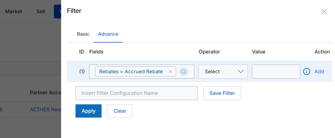 Advanced Filter configuration for Rebates