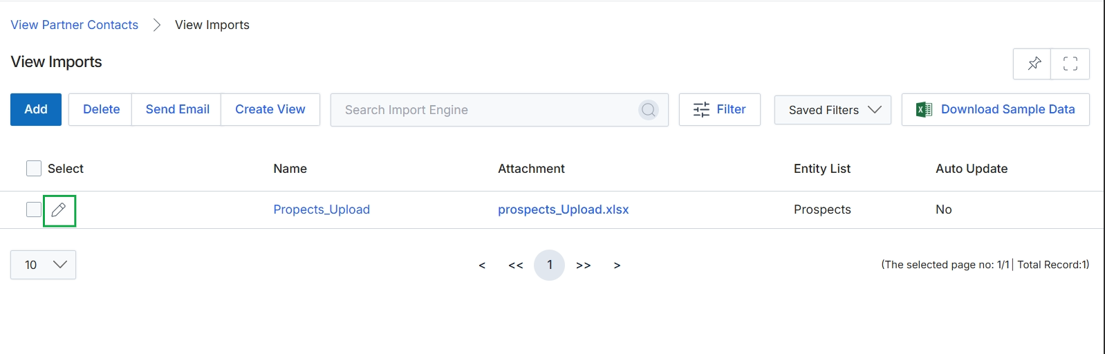 Data import configurations list