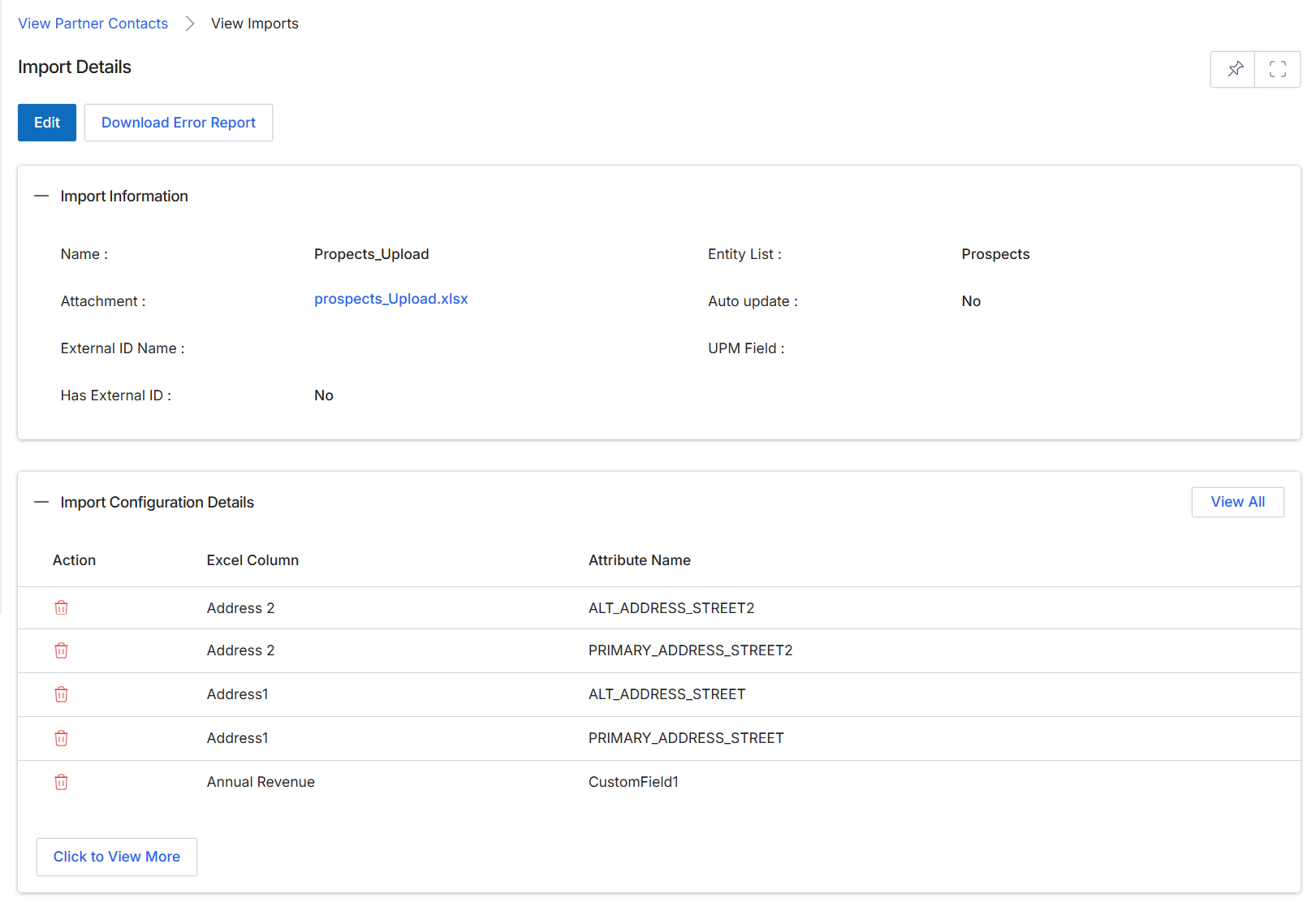 Import Details view