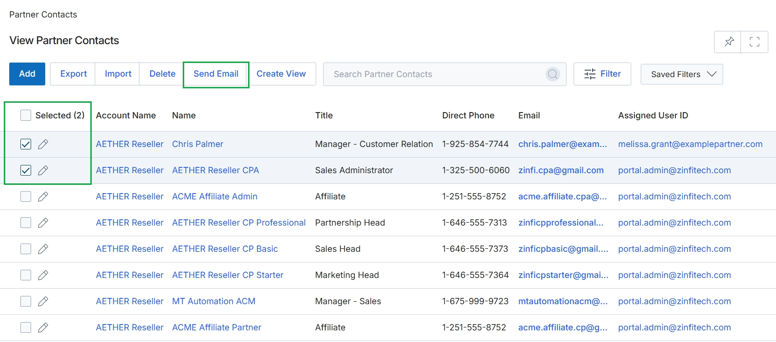 Partner Contacts list view