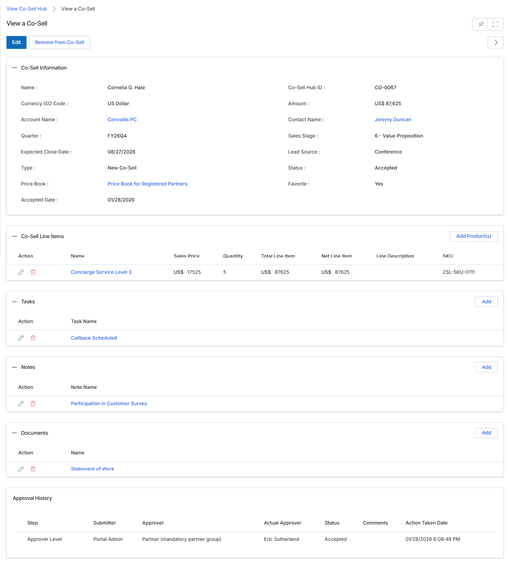 View Co-Sell details