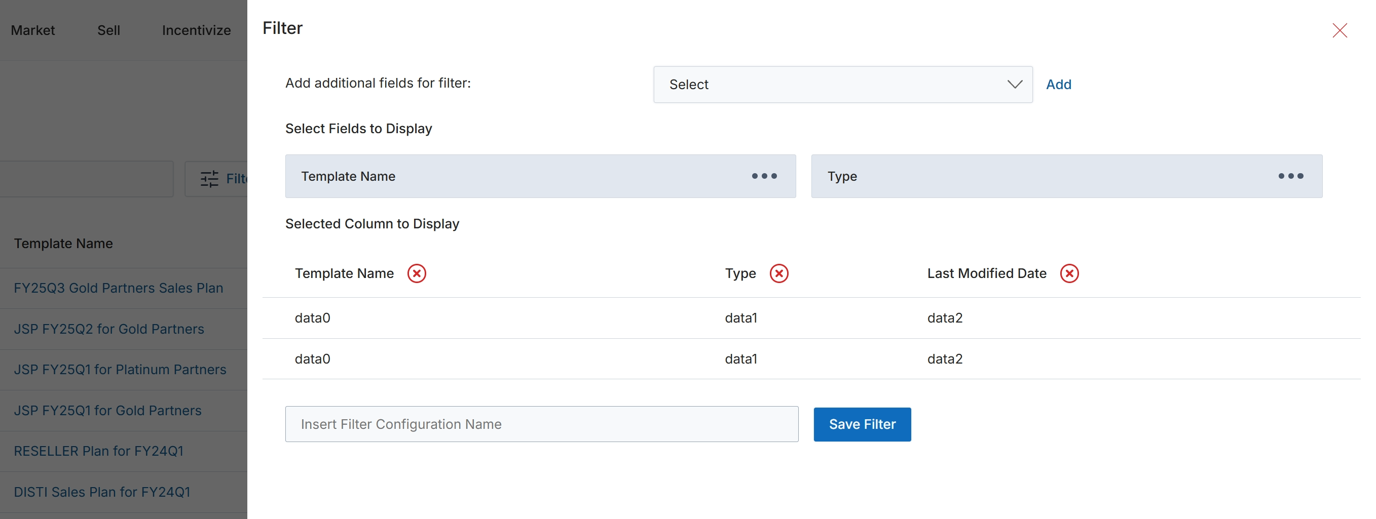 Filter configuration slide-out panel
