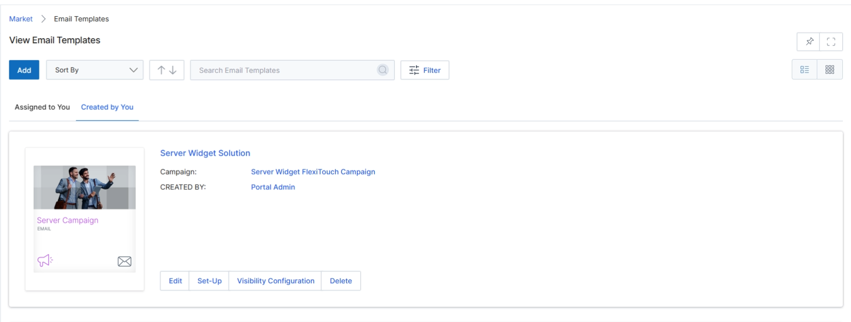 The Email Templates screen within the Market module serves as a central repository for all email templates available for use in marketing campaigns. Both vendor administrators and partners utilize these templates to create and execute email marketing activities, ensuring brand consistency and compliance with pre-defined messaging. This screen allows users to view, manage, and configure the visibility of these templates, which are crucial for the WF-01 Campaign Creation and WF-02 Partner Executes a Campaign workflows. Templates can be pre-approved by the vendor, and partners can customize them within defined editable zones, as outlined in WF-06 Email Campaign Execution. The list view provides an overview of available templates, categorized by assignment and creation status, facilitating efficient management and selection for various marketing initiatives.