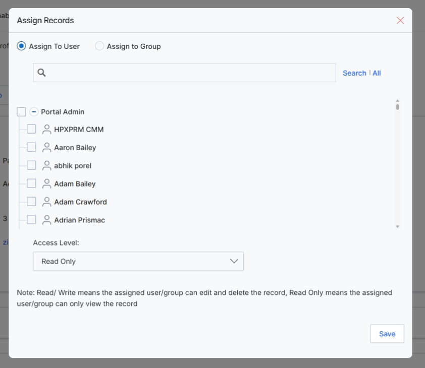 Assign Records dialog