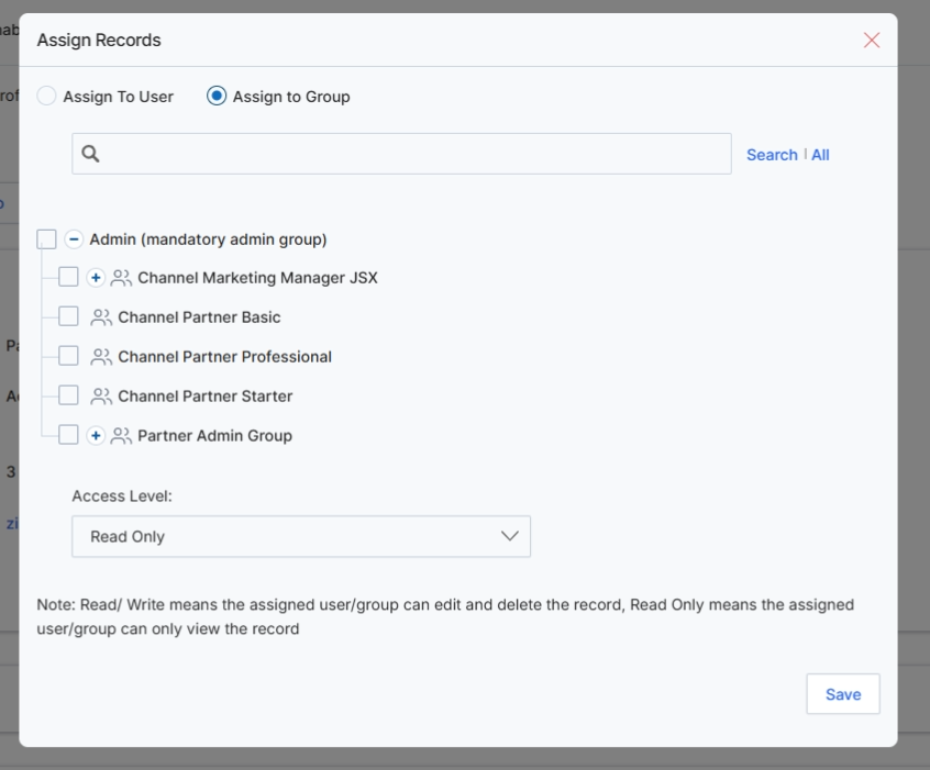 Assign Records to Group dialog