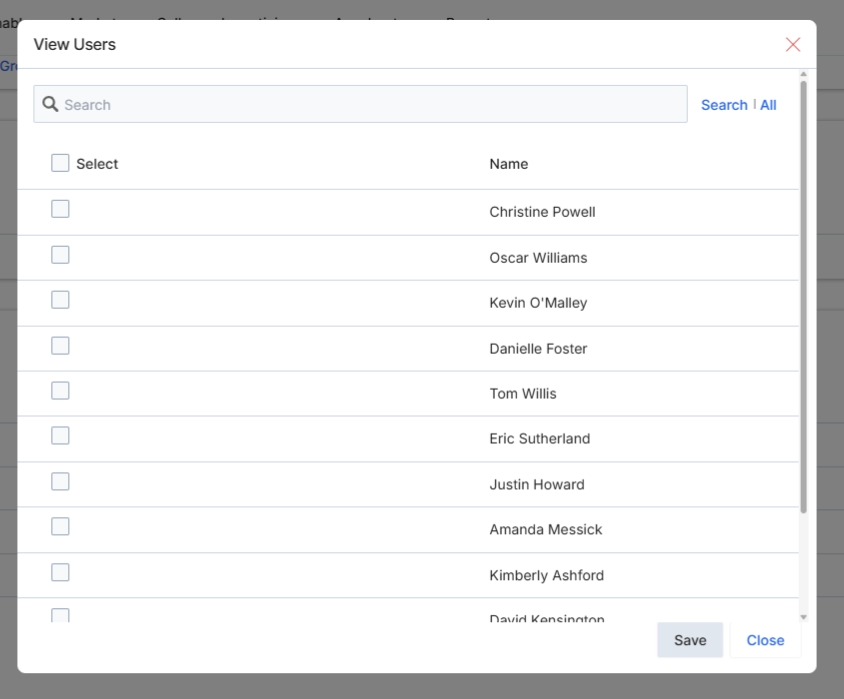 View Users dialog