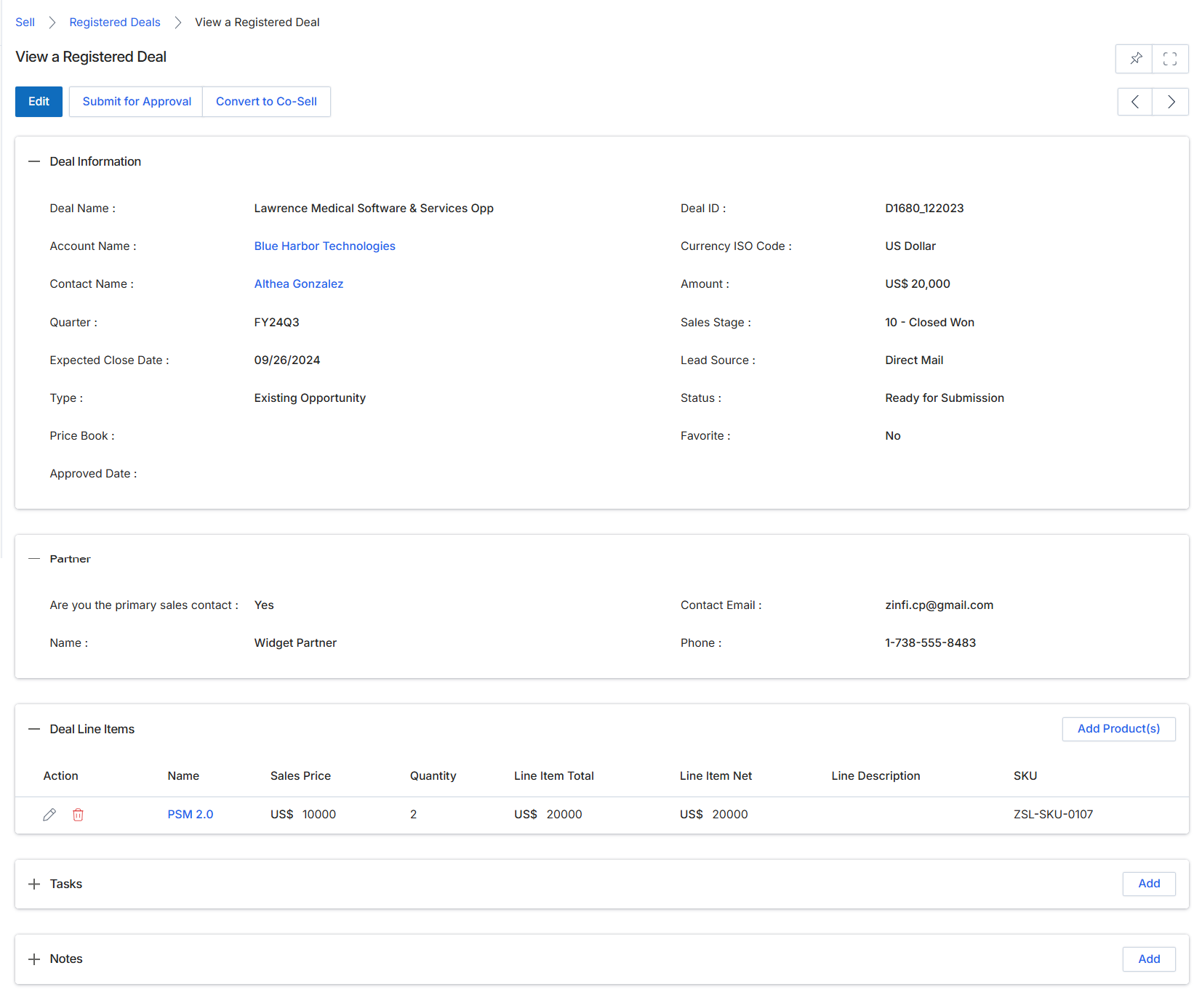 View a Registered Deal details