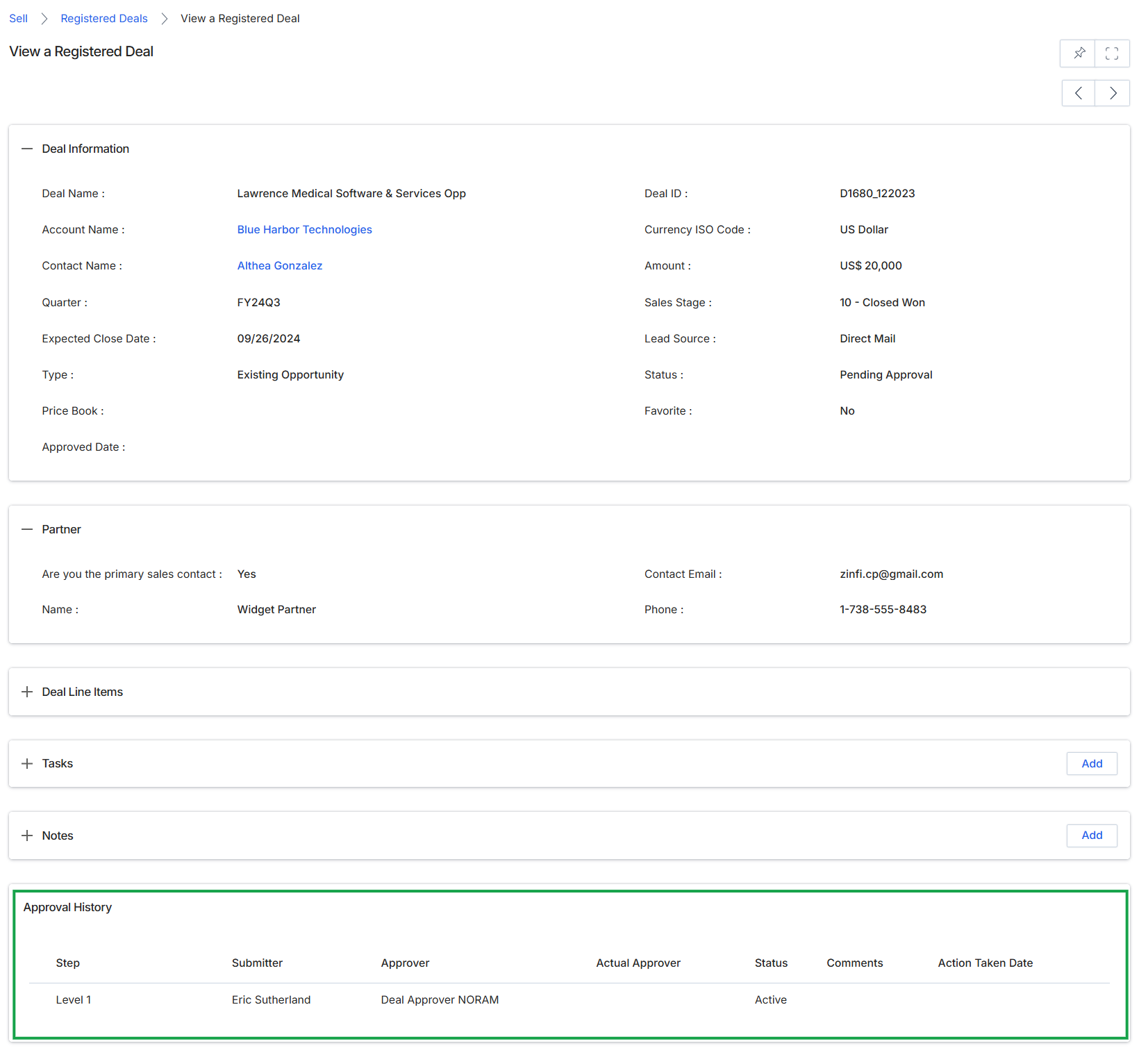 Registered deal detail view