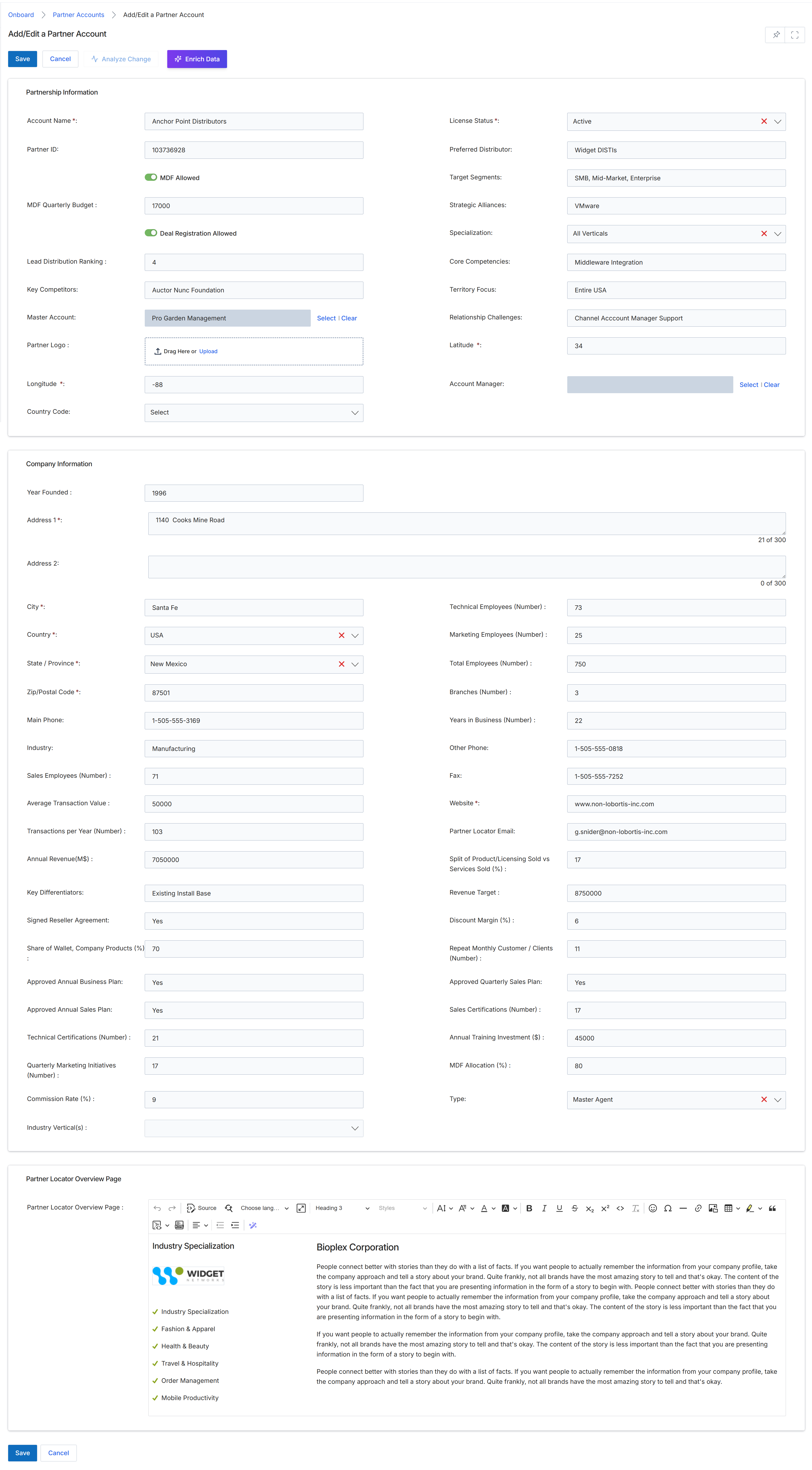 Add/Edit Partner Account form