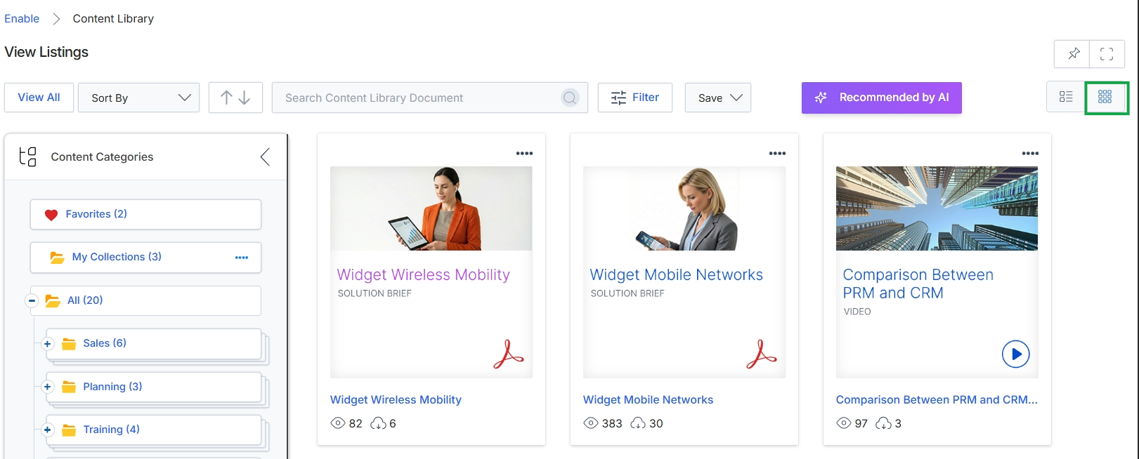 Content Library in Grid View