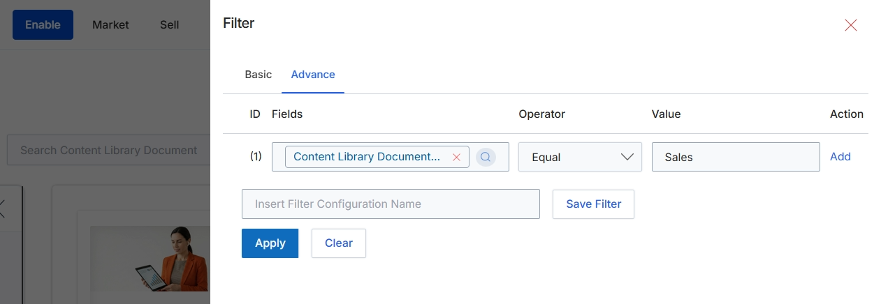 Advanced filter configuration for Content Library