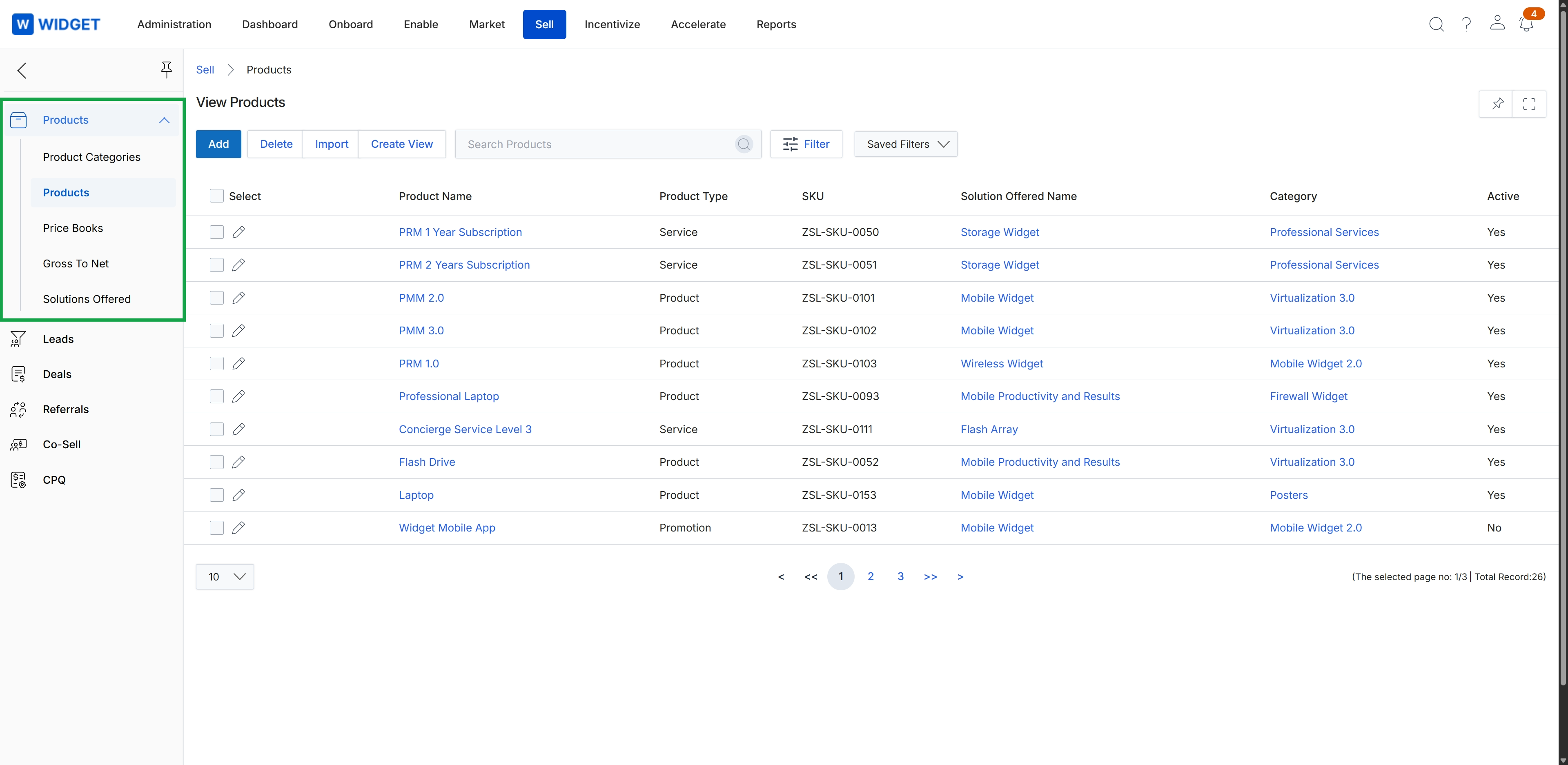 Products catalog listing