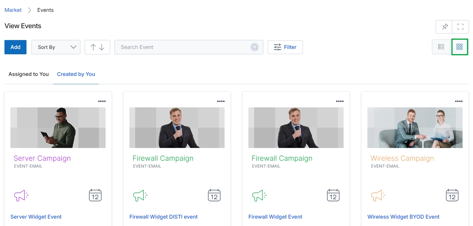 Events list in thumbnail view
