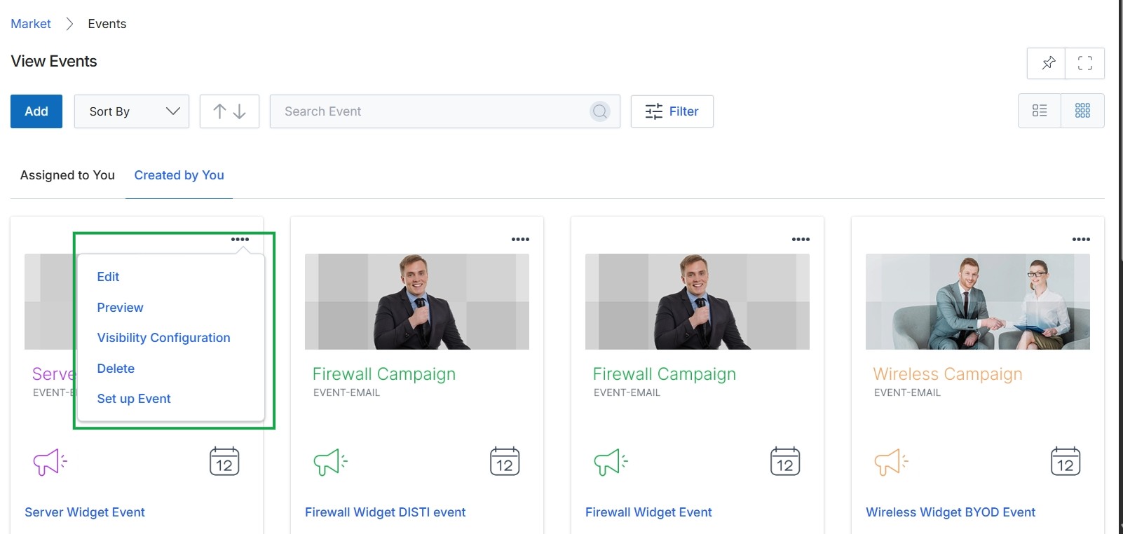 Event list with 'more options' menu open