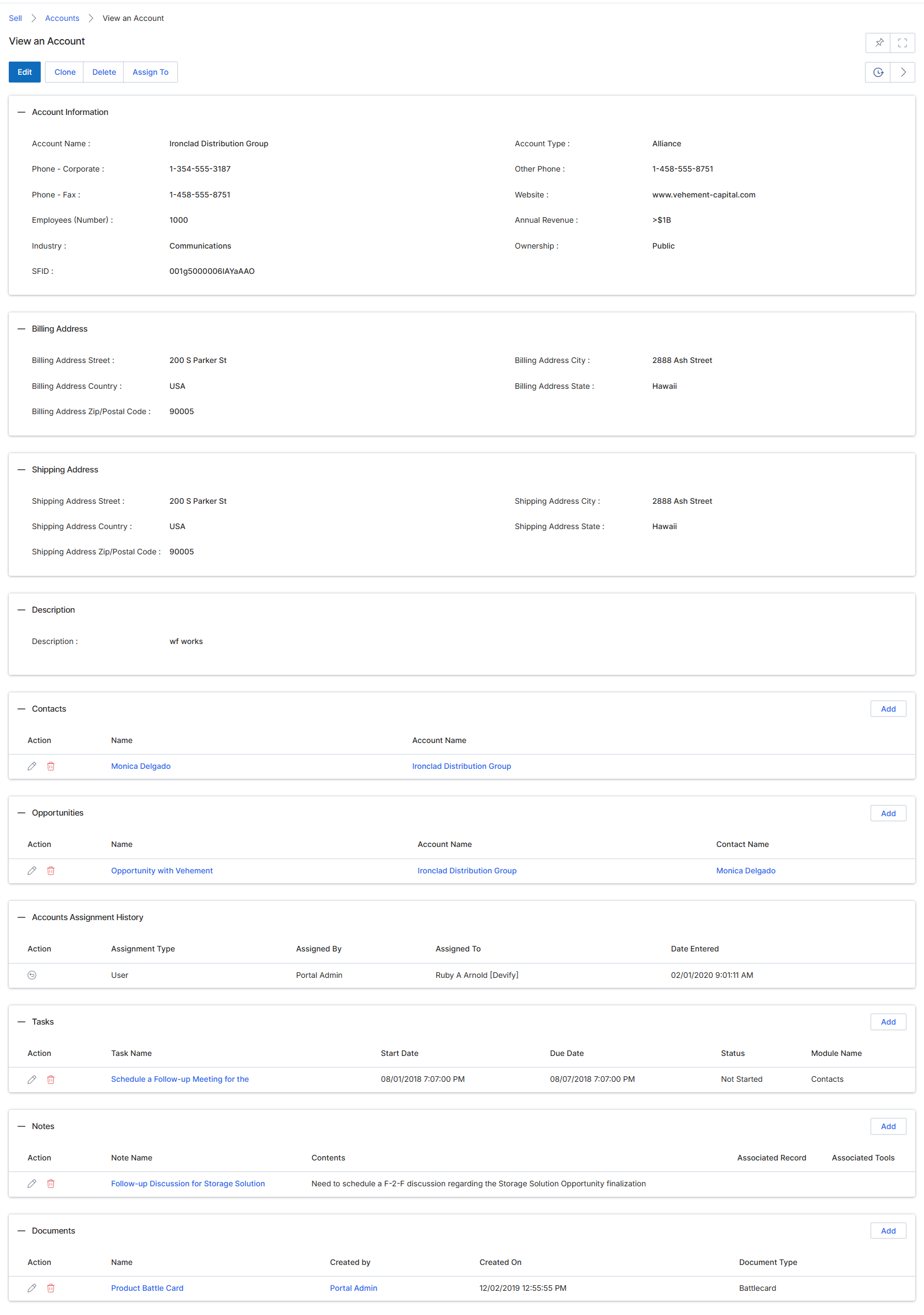 View an Account details page