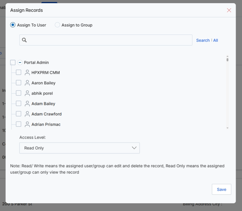 Assign Records modal dialog